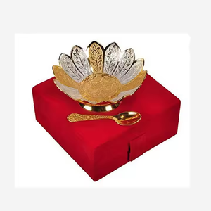 <b>Top</b> Quality Silver Plated Bowl With Spoon Gold Polished Lotus Design <b>Festive</b> Gifts Item for Serving and Daily Use Bowl Available - Product Image 1