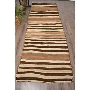 Alfombra de lana vintage con diseño de patchwork, estilo Kilim, color marrón, estilo suroeste, de 3.6x11 pies, con base de látex. - Product Image 1