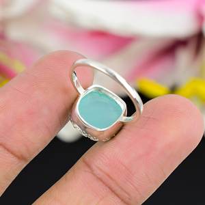 Aqua Blue Chalcedony Ring 925 Sterling Silver Handmade Faceted Gemstone <b>Statement</b> Jewelry For Women - Product Image 4
