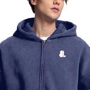 Nouveau sweat à capuche zippé uni délavé à l'acide pour homme, coupe classique, polaire 100% coton, respirant, séchage rapide, service OEM - Product Image 6