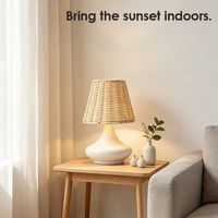 Lampe de table en rotin LED avec abat-jour tissé, 3 températures de couleur, base en fer pour la décoration de restaurant, hôtel, chambre