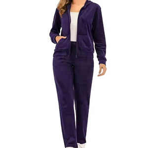 Stylish Ladies Plus Size <b>Velour</b> Tracksuit Modern Round Neck Sweatshirt With Loose Fit Pants For <b>Lounge</b> And Casual Outings - Product Image 2