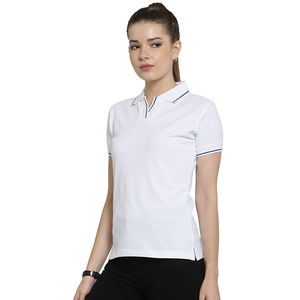 T-shirt élégant pour femme en coton, logo personnalisé, décontracté, manches courtes, grande taille, tricoté, uni, teinture unie, vente en gros - Product Image 5