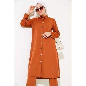 Tunic <b>Metal</b> <b>Buttoned</b> 2 Piece Set Tan - Product Image 3