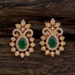 Boucles d'oreilles pendantes en forme de fleur en zircon doré, alliage de zinc, pierre de rubis verte pour mariage 170940 - Product Image 5