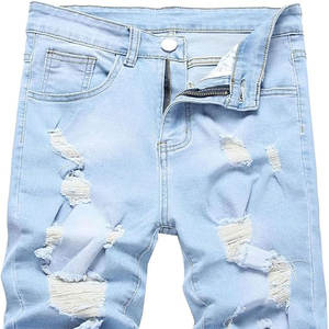 Vente en gros de shorts en jean 100% coton pour hommes avec design vieilli broderie de streetwear personnalisée motif solide toile - Product Image 4