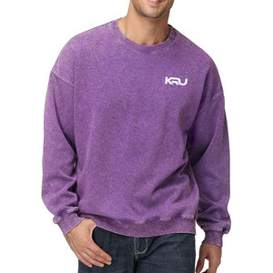 High Quality Cotton Blended Winter Collection Regular Fit Solid Acid Wash Breathable Eco-Friendly <b>Sweatshirt</b> Men Street Style - Product Image 1