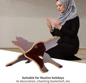 Support de livre musulman coran en bois, support de livre en bois rouge artisanal réutilisable coran lire étagère pour bureau à domicile - Product Image 4