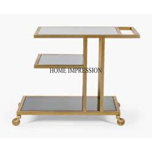 High Standard Quality Industrial 2 Tier Metal Serving <b>Trolley</b> With Marble Tray & Contemporary Design Perfect For Commercial Use - Product Image 4