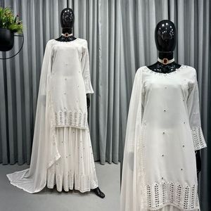 Derniers vêtements ethniques de créateurs pakistanais Ensemble magnifique robe georgette brodée Sharara Gharara Kurti personnalisable - Product Image 6