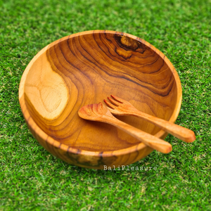 Bol de service en bois de manguier poli classique, gravure florale blanche, finition naturelle écologique, pour salade, vente en gros - Product Image 3