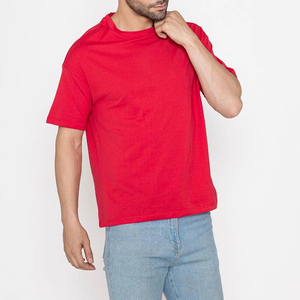 T-shirt ample pour homme en coton 100% couleur rouge uni, manches courtes, style hip-hop, impression personnalisée, séchage rapide, respirant, vente en gros - Product Image 3