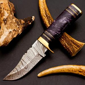 Couteau damas personnalisé couteau de chasse en acier forgé damas avec manche en bois dur, cadeau pour lui, cadeau de couteau extérieur. - Product Image 5