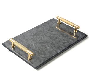 Vente en gros Plateau de service en marbre Plateau de service décoratif de luxe pour fruits de mariage Plateau de service en marbre avec poignée en laiton. - Product Image 5