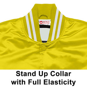 Chaqueta Varsity de satén amarillo Premium, chaqueta Bomber universitaria de béisbol Letterman, ropa deportiva personalizada para equipos y entusiastas - Product Image 3