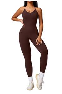 Removable Pad Cross Back Adjustable Straps Sports Bodysuit Butt Lift <b>Fitness</b> <b>Jumpsuits</b> Seamless One Piece Yoga <b>Jumpsuit</b> Women - Product Image 4