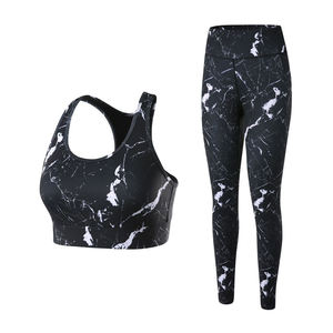 Conjunto de yoga estampado para mujer al por mayor, Sujetador deportivo y mallas de cintura alta, conjunto activo de dos piezas para entrenamiento en el gimnasio - Product Image 3