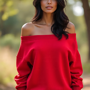 เสื้อสเวตเตอร์เปิดไหล่โอเวอร์ไซส์สำหรับผู้หญิงเสื้อสเวตเชิ้ตคอกลมตัดไหล่เสื้อสเวตเชิ้ตทรงหลวมสำหรับผู้หญิง - Product Image 2