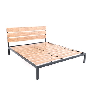 Modern Minimalist Wood Double <b>Bed</b> with Storage <b>Queen</b> <b>Size</b> Rubber Wood & Iron Frame GN68032 - Product Image 1