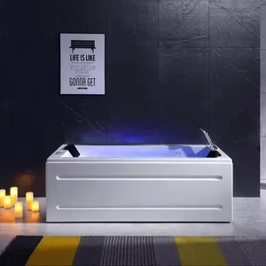 Bluetooth Control Panel LED Bubble Bath Double Waterfall Built-In Massage BathTub C/w Mixer Hand Shower TR-18831