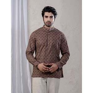 Kurta court en coton imprimé décontracté pour hommes avec manches longues - Product Image 3