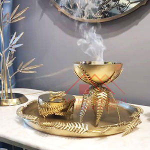 Metal Handmade Flower Serving Bowl/Golden Chip and <b>Dip</b> Fruits Bowl with Tree Leaf <b>Stands</b> for Home Hotels & Restaurants Decor - Product Image 6