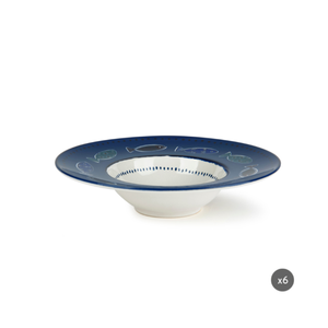 Juego de 6 Tazones Redondos de Cerámica para Pasta, Diseño Digital Mediterráneo Multicolor con Temática Marina, de Excelsa - Product Image 1