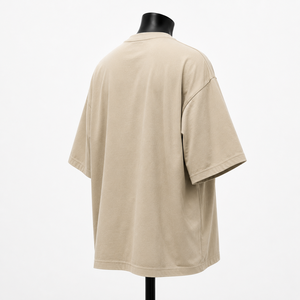 เสื้อยืดแขนสั้นผู้ชายสีเบจทรงโอเวอร์ไซส์ พิมพ์ลายด้านหน้า คอกลม ผ้าคอตตอนเจอร์ซีย์ สวมใส่สบาย สไตล์สตรีท - Product Image 5