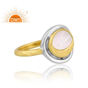 Anillo de piedras preciosas de nácar natural chapado en oro de 18 quilates de latón de diseño vintage, joyería personalizada para mujer, regalo para ella - Product Image 4