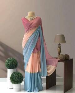 Sari Clásico de Tela Georgette para Fiesta Nupcial con Blusa Exclusiva, Ropa Étnica para Bodas y Festivales Indios para Mujeres - Product Image 6