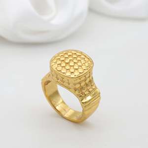18k <b>Gold</b> Plated Hammered Texture Signet <b>Ring</b> Brass Tribal Handmade Doted Wholesale Unisex <b>Ring</b> - Product Image 4