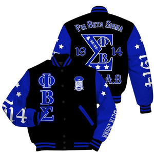 Phi Beta Sigma แจ็คเก็ตเลตเทอร์แมน1914สีฟ้าสีขาวเสื้อผ้าพี่น้องชาวกรีกแพทช์คลาสสิกเสื้อวิทยาลัย - Product Image 1