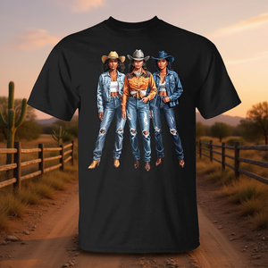 เสื้อยืดลายคาวเกิร์ลสไตล์ตะวันตกสำหรับผู้หญิงแอฟริกันอเมริกัน แบรนด์ Black Texas Girls - เสื้อผ้าส่งเสริมการขายแนวคันทรี - Product Image 3