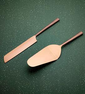 Ensemble de couteaux à fromage élégants en acier inoxydable avec manche long poli miroir plaqué or, 2 pièces, cadeau de mariage - Product Image 1