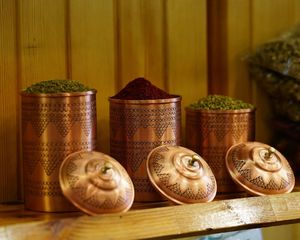 Decorative Hammered Copper <b>Canister</b> <b>Set</b> With Wooden Lid And Stylish Design For Contemporary And Vintage Kitchens - Product Image 5