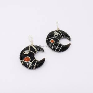 Gemas minerales naturales, cristal curativo, Luna, Aura, cristales, obsidiana, árbol, envoltura de alambre, colgante - Product Image 5