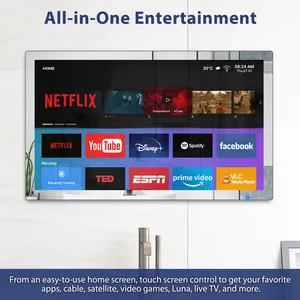 Haocrown 2024 son 32-Inch akıllı ayna TV 4K Ultra HD Android IP66 su geçirmez LED aydınlatmalı ses uzaktan banyo için