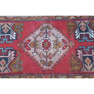 พรมวินเทจขนาด 1.7x3.1 ฟุต พรมตุรกีขนาดเล็ก พรมขนสัตว์โมร็อกโกสีแดงน้ำเงิน - Product Image 5