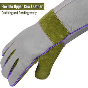 Guantes de soldadura Mig reforzados con dedos de Palma de cuero de vaca dividida de alta calidad, guantes de trabajo de soldador de seguridad para las manos ignífugos - Product Image 4
