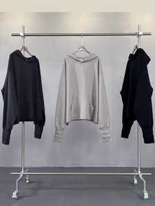 Sudadera con capucha de invierno bordada de peso pesado lavada Retro de gran tamaño personalizable transpirable para hombres mangas de calle alta dedo expuesto - Product Image 4