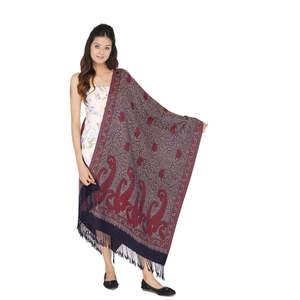 Écharpe et châle ethnique pour femme KRITI bleu marine en acrylique/viscose et laine, motif floral, pour l'hiver et le quotidien - Product Image 3