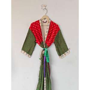 Kimono de seda térmica bohemio Hippie, ropa de dormir de verano con retazos, diseño de flores, ropa de playa reciclada, cubierta de Bikini para primavera - Product Image 2