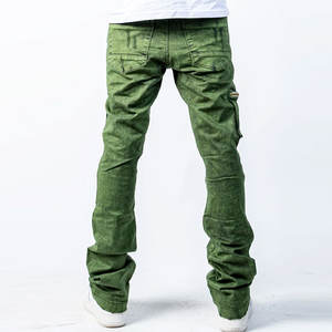 <b>Mens</b> <b>Green</b> Stacked Jeans Fashion Streetwear Multi Zipper Design Slim Fit Casual Denim Pants Stylish Modern <b>Trousers</b> OEM ODM - Product Image 3