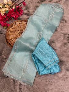 Nhà thiết kế tinh khiết lụa organza Saree với công việc đẹp và cắt làm việc biên giới cho đám cưới và bên mặc - Product Image 3