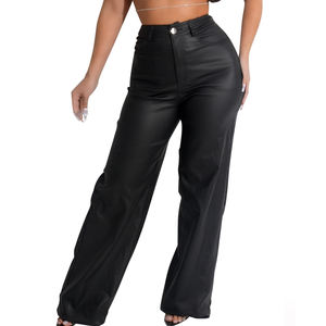 Pantalones de cuero de mujer hechos a medida en MOQ bajo 2025 Último diseño Pantalones de cuero de mujer de color liso sólido para ropa de calle - Product Image 1