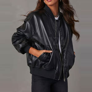 Blouson aviateur classique en cuir pour femmes veste de mode à fermeture à glissière durable pour toutes les tenues quotidiennes de la saison - Product Image 1
