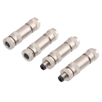 Connecteur industriel M8 en laiton nickelé étanche IP67, type soudable, 3, 4, 5, 8 broches, code D