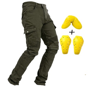 Jean de moto en kevlar vert foncé pour homme, protections CE amovibles, panneaux élastiques, pantalon de protection pour la conduite hivernale - Product Image 1