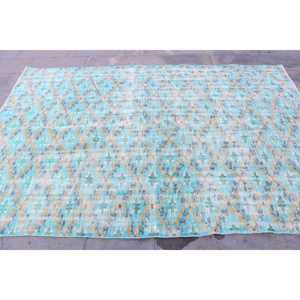 Alfombra de 5.7x8.3 pies, Alfombra Turca Vintage, Alfombra de Lana a Cuadros Azul y Amarillo - Product Image 4