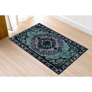 Tapis imprimé à motif médaillon vert, design ethnique persan turc, avec poils doux - Product Image 5